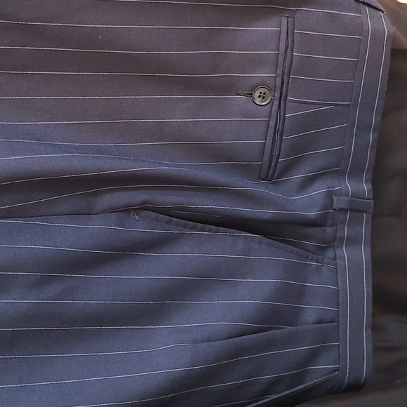 Victor International Suit Navy Blue with White Pinstripes - Picture 7 of 12